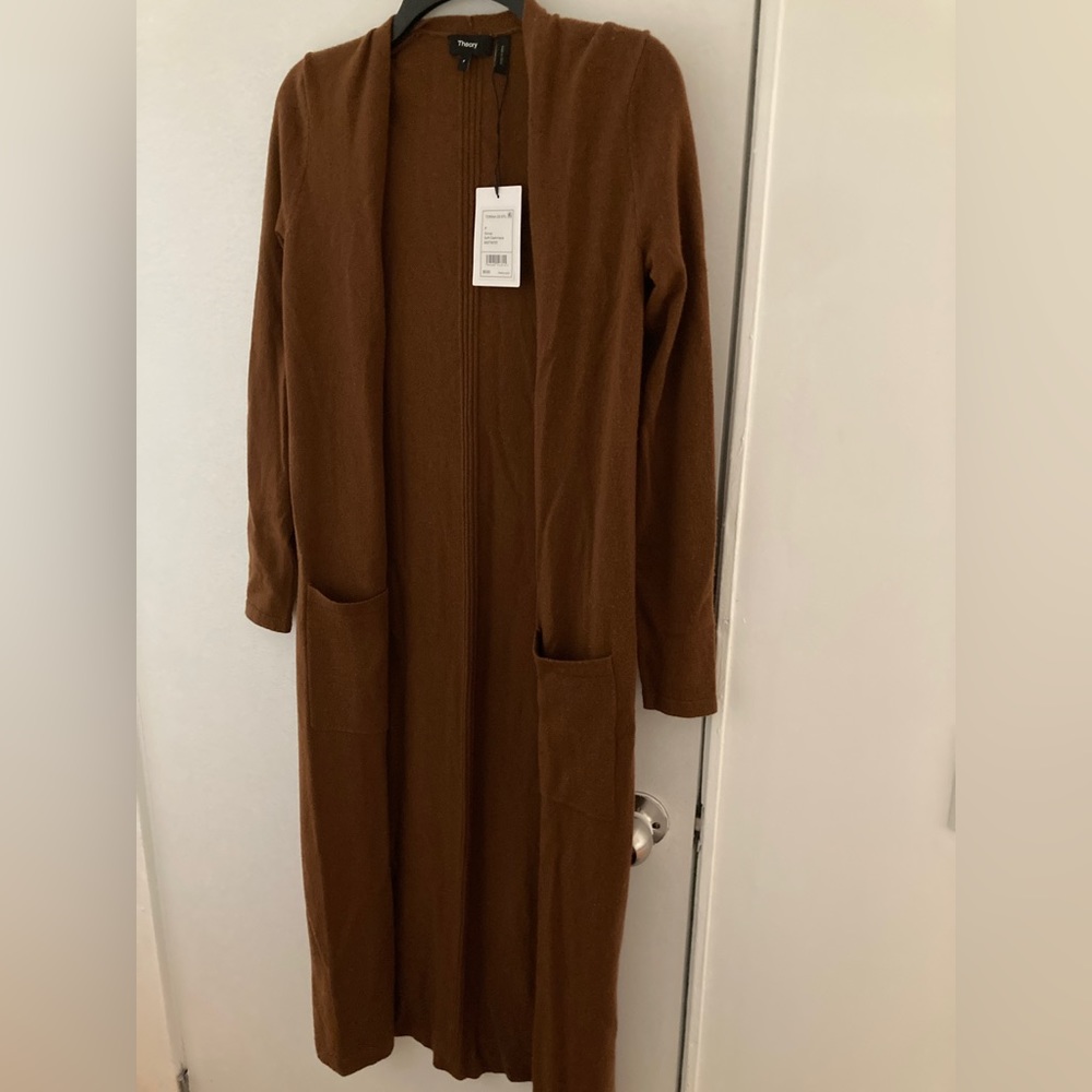 Theory Torina 48" Long Cashmere Open Front Cardigan In Syrup